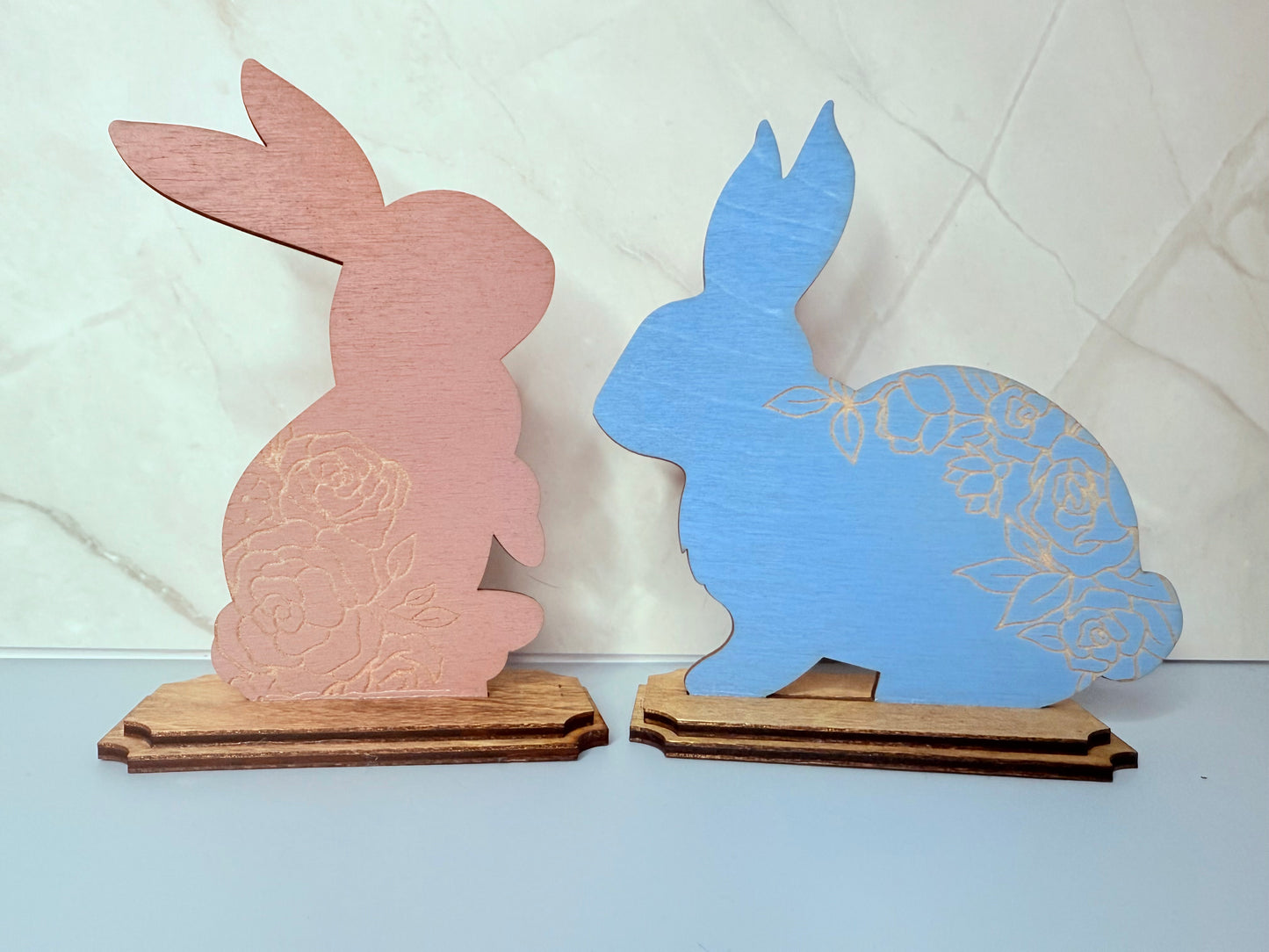 Floral Bunny Shelf Sitter - Set of 2