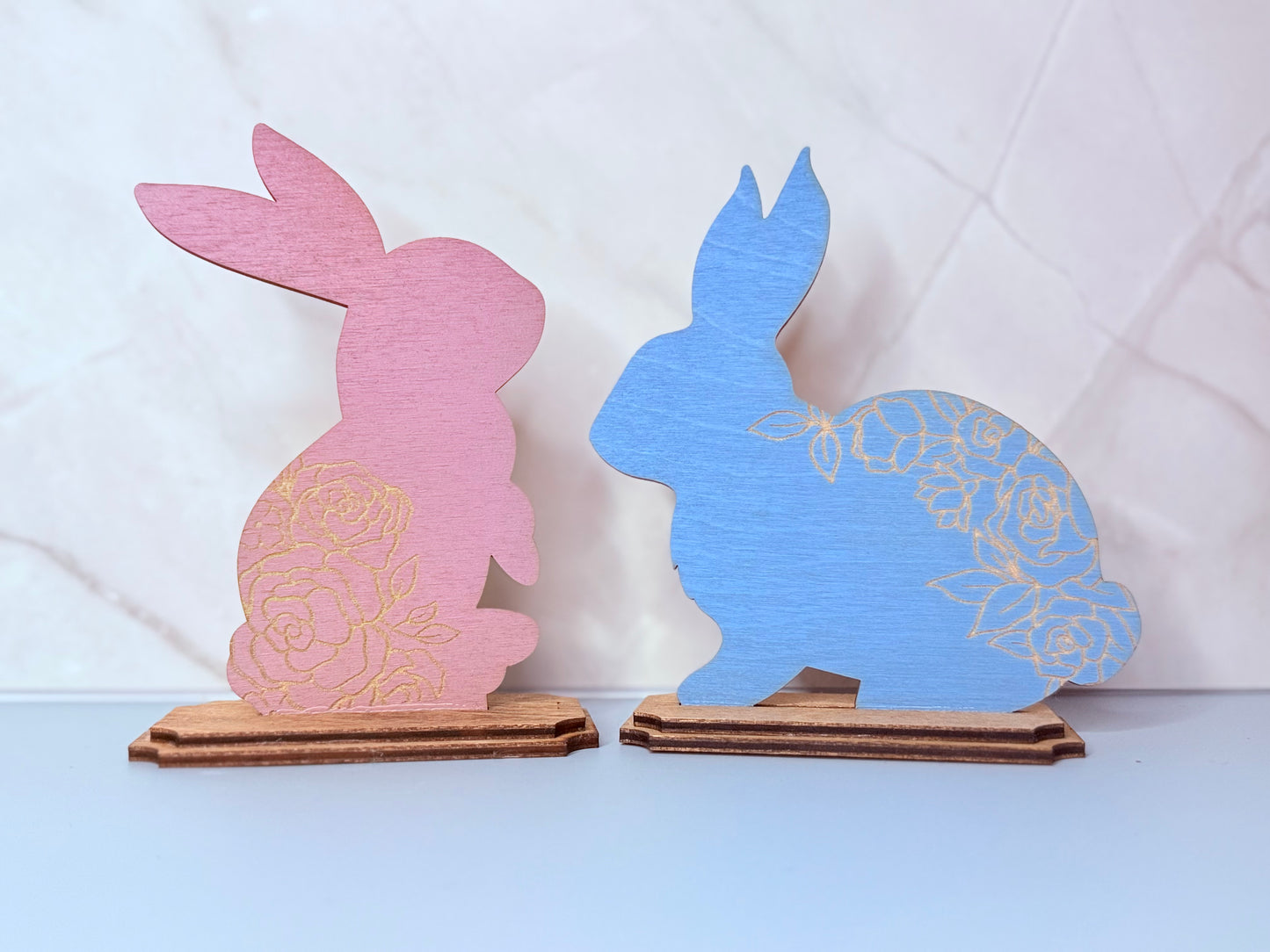 Floral Bunny Shelf Sitter - Set of 2