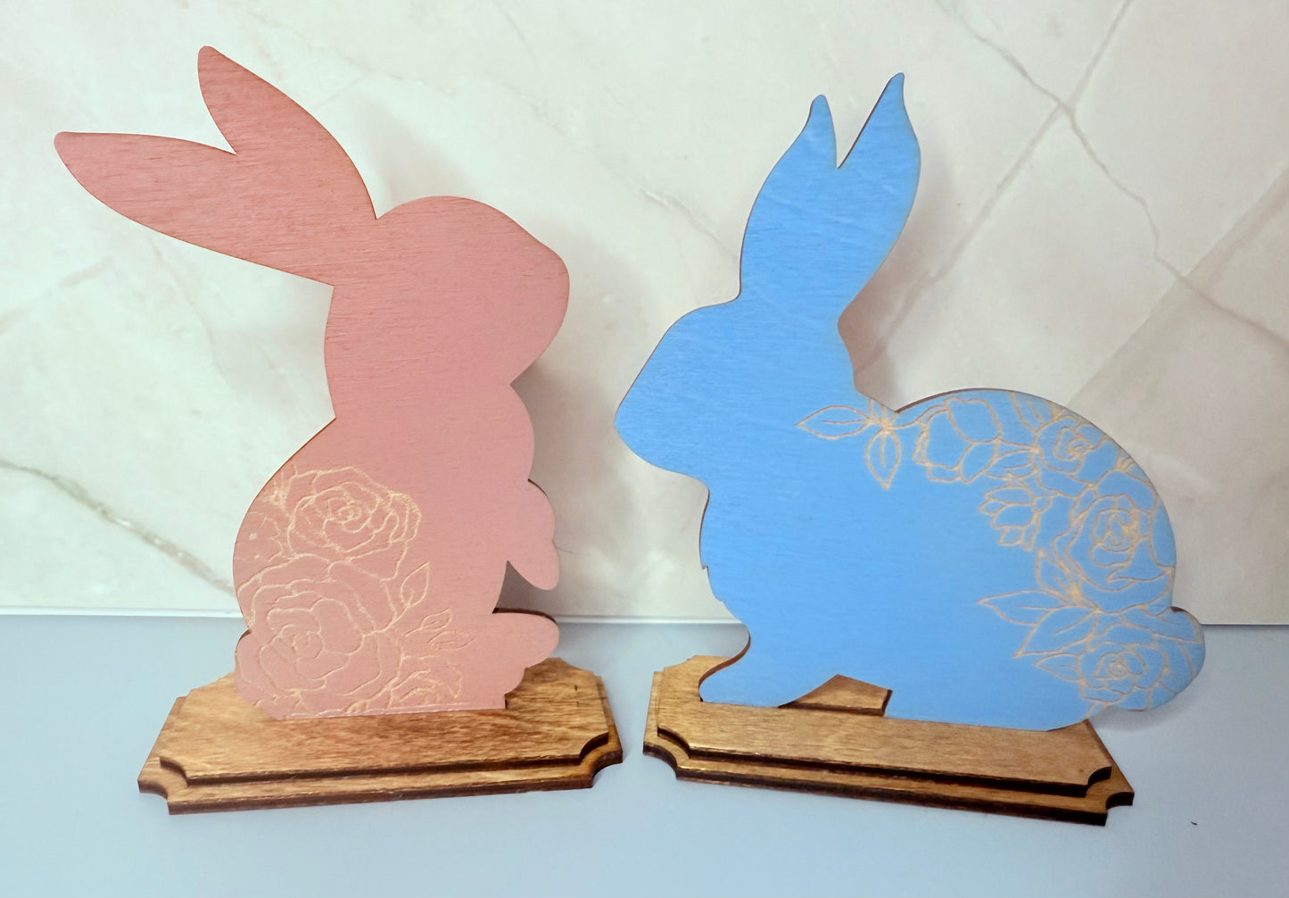 Floral Bunny Shelf Sitter - Set of 2
