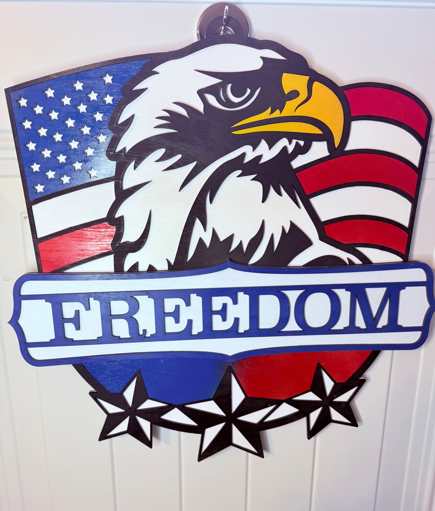 Patriotic American Flag Door Sign with Bald Eagle, Bald Eagle Wall Sign, Freedom Sign, Patriotic Decor, Stars and Stripes