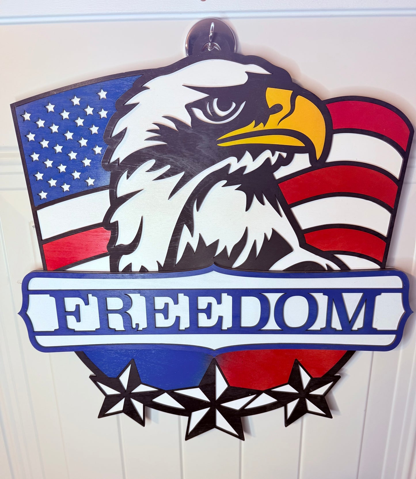 Patriotic American Flag Door Sign with Bald Eagle, Bald Eagle Wall Sign, Freedom Sign, Patriotic Decor, Stars and Stripes