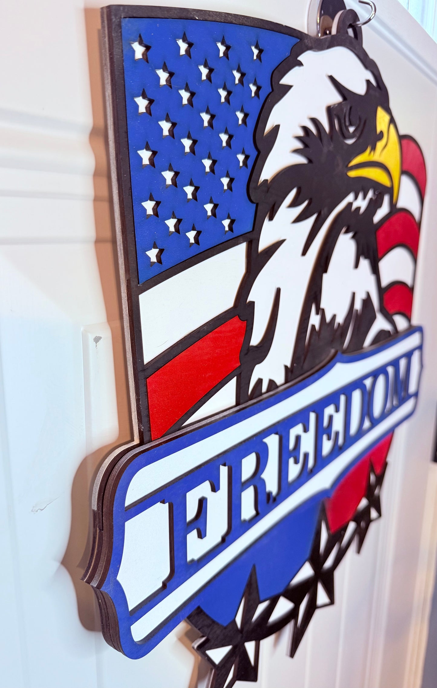 Patriotic American Flag Door Sign with Bald Eagle, Bald Eagle Wall Sign, Freedom Sign, Patriotic Decor, Stars and Stripes