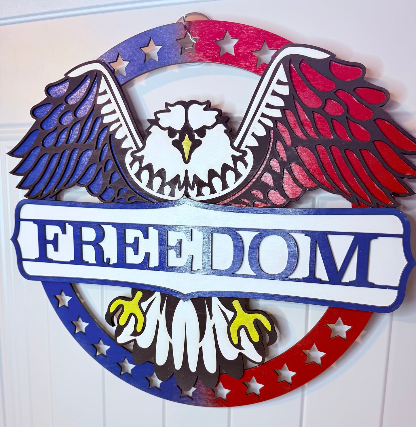 Patriotic Bald Eagle Door Sign, Bald Eagle Wall Sign, Freedom Sign, Patriotic Decor, Stars and Stripes