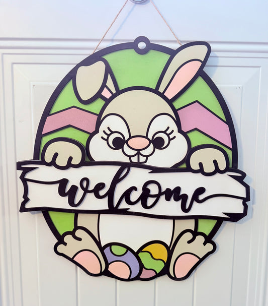 Easter Bunny Door Sign, Easter Door Hanger, Easter Door Decor, Easter Bunny Decor, Happy Easter, Front Door Decor, Easter Egg and bunny sign