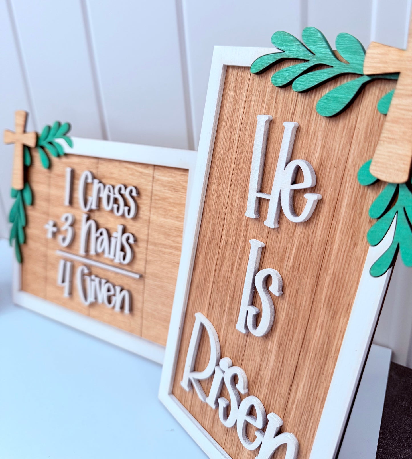 Set of 3 Mini Easter Signs – Christian Tabletop Décor, Self-Standing Wooden Signs