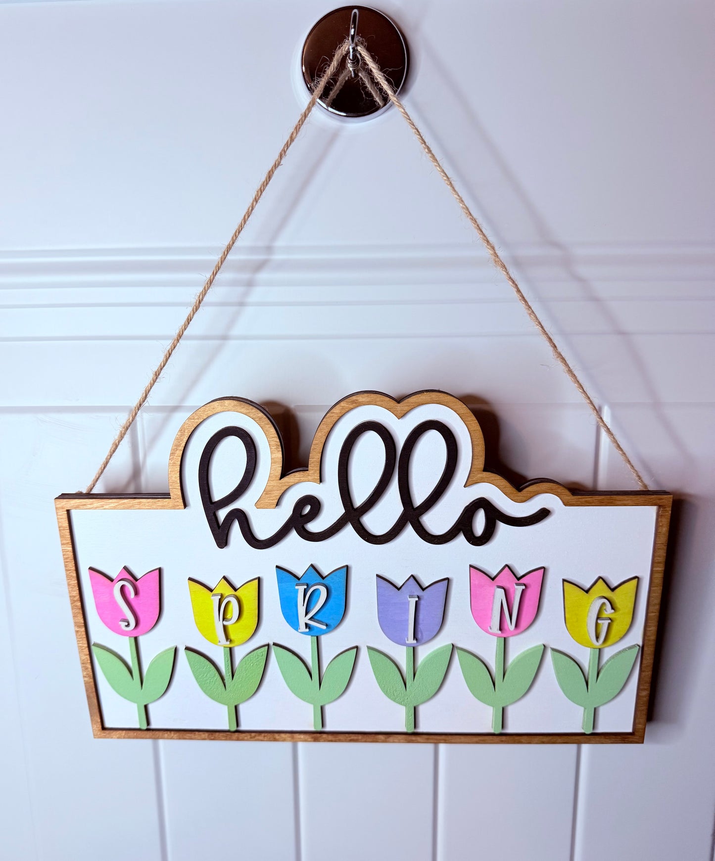 Hello Spring Door Hanger Wall Sign Floral Spring Sign