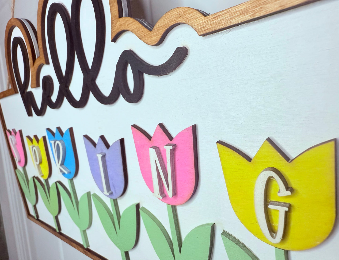 Hello Spring Door Hanger Wall Sign Floral Spring Sign