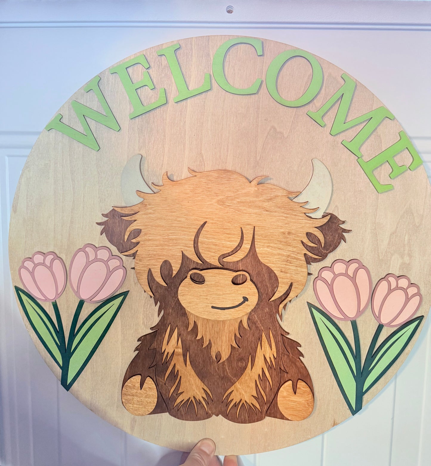 Highland Cow Welcome Door Sign, Highland Cow Spring Door Hanger, Spring Door Hanger, Highland Cow Wall Sign, Welcome sign