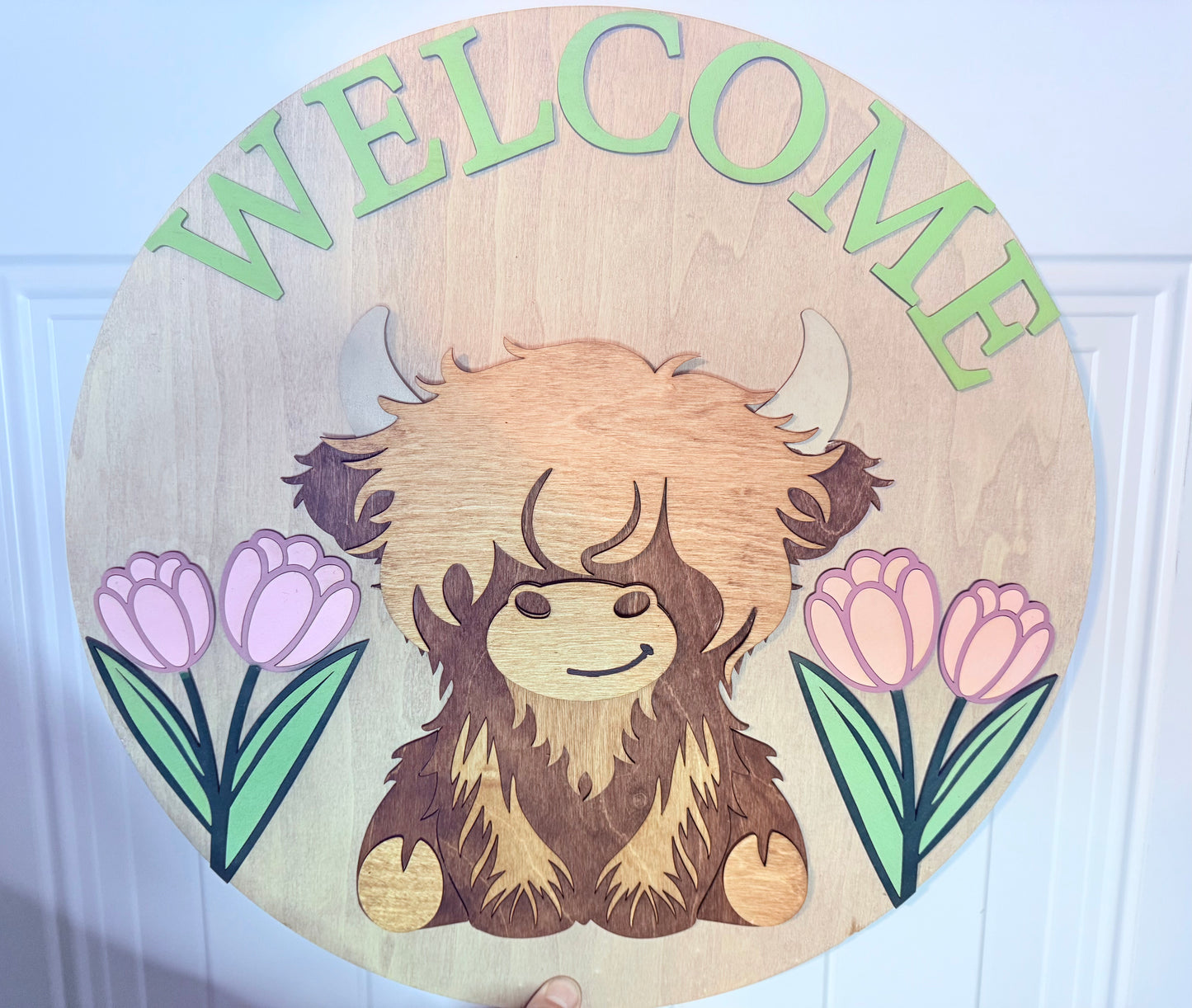 Highland Cow Welcome Door Sign, Highland Cow Spring Door Hanger, Spring Door Hanger, Highland Cow Wall Sign, Welcome sign
