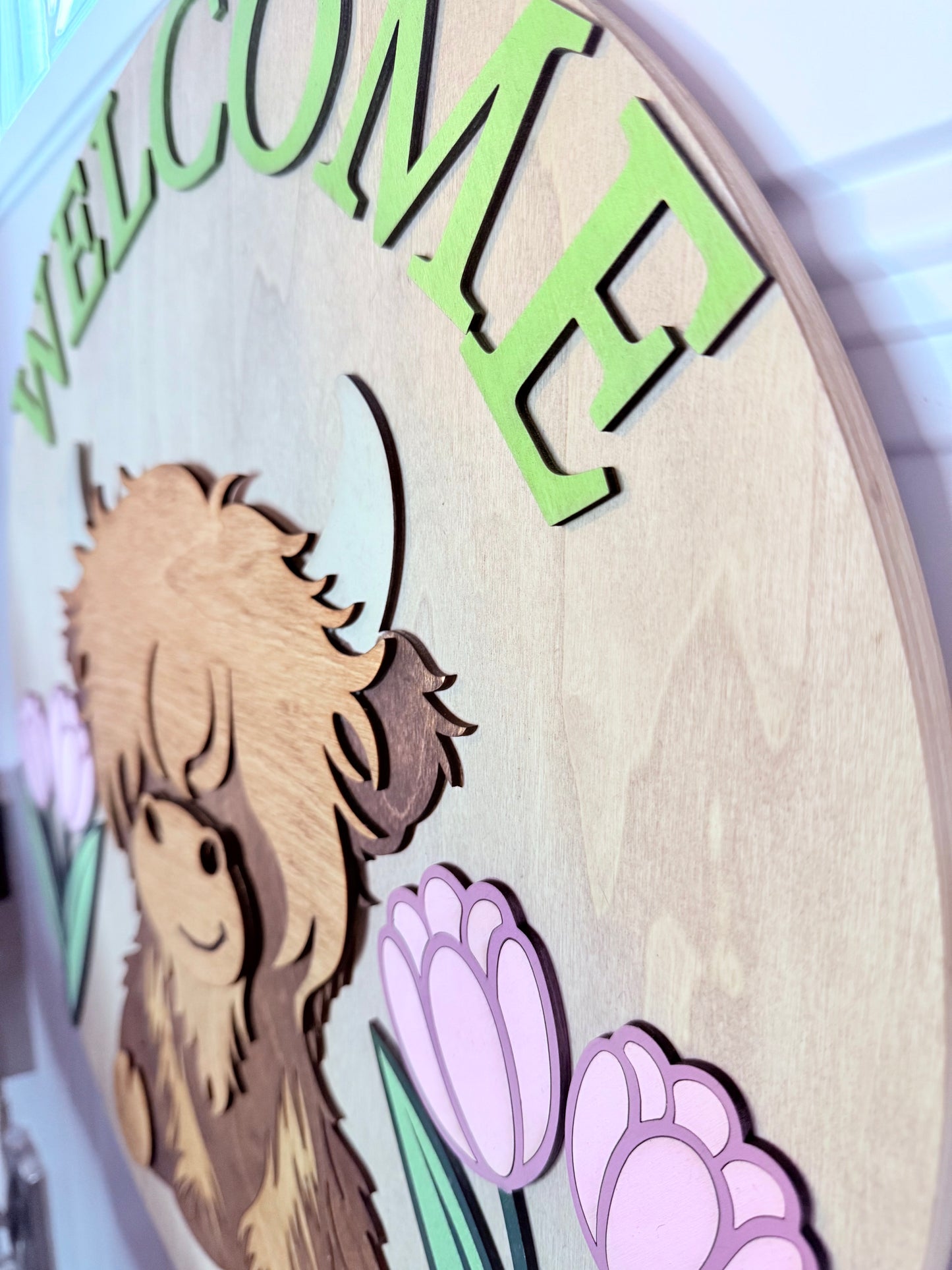 Highland Cow Welcome Door Sign, Highland Cow Spring Door Hanger, Spring Door Hanger, Highland Cow Wall Sign, Welcome sign